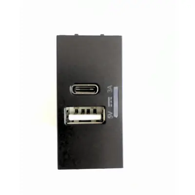 Thea Panasonic Modüler Siyah Usb Type A+C 5V 3A Mekanizma+Kapak