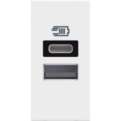 Bticino Classia USB Şarj Prizi Type C ve A 1M Beyaz