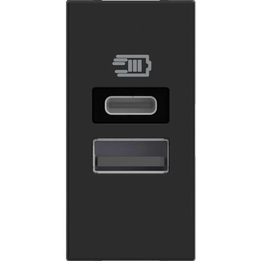 Bticino Classia USB Şarj Prizi Type C ve A 1M Siyah