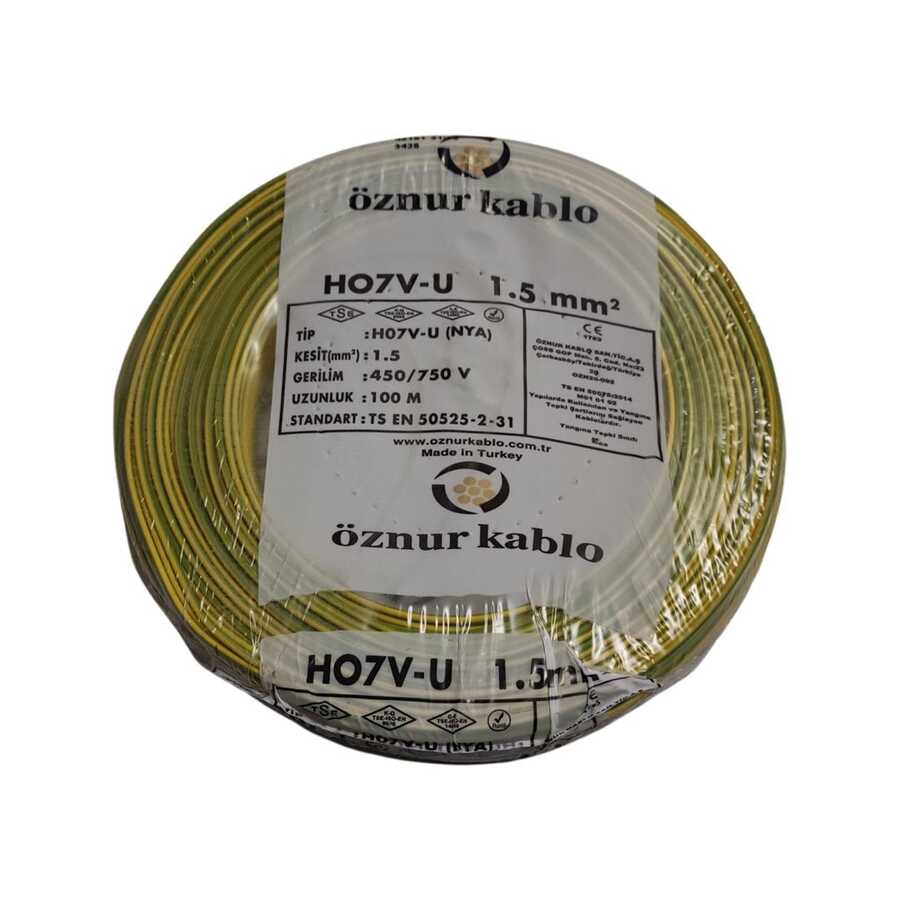 Öznur NYA Kablo 1,5 mm² Sarıyeşil ( H07V-U )