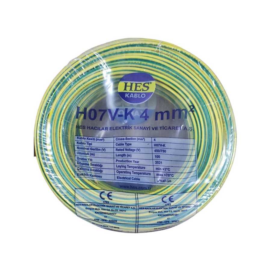 Hes Nyaf Kablo 4 mm² Sarıyeşil ( H07v-K )
