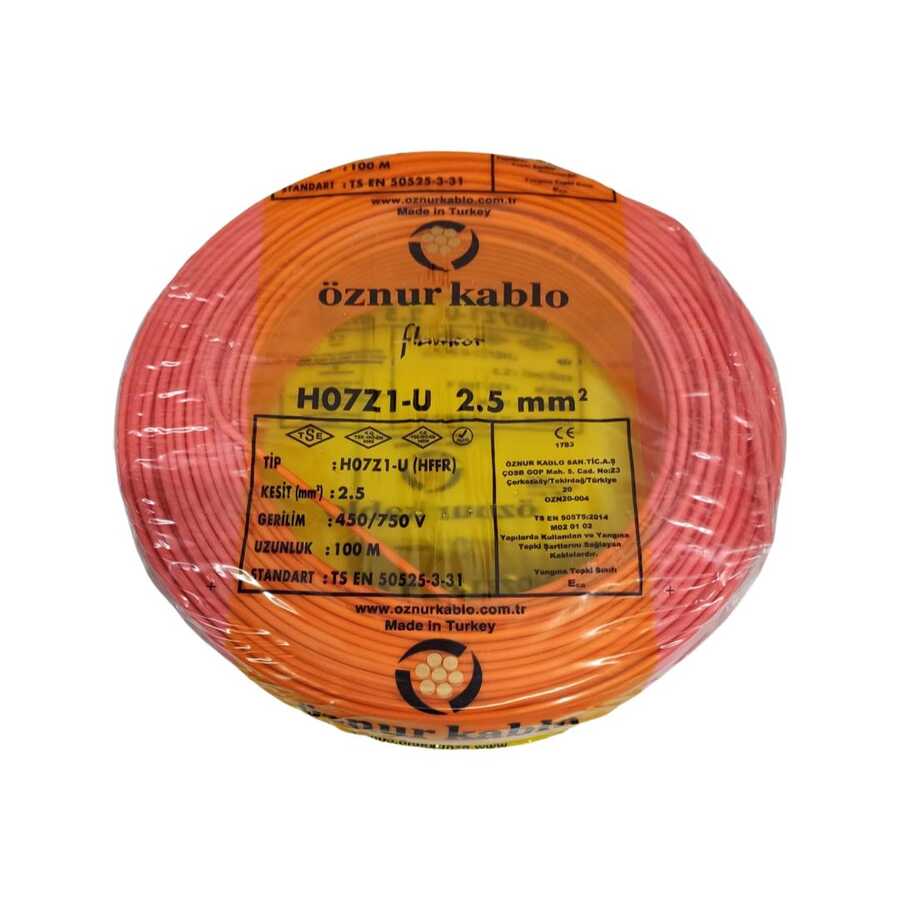 Öznur Nya Kablo 2,5mm Kırmızı (H07Z1-U) Halojen Free