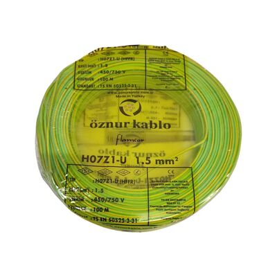 Öznur Nya Kablo 1,5mm Sarı Yeşil (H07Z1-U) Halojen Free