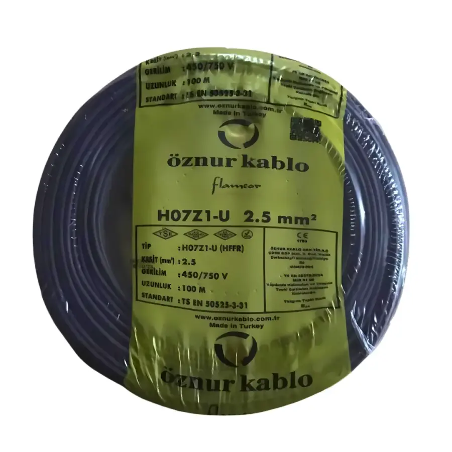 Öznur NYA Kablo 2,5 mm² Siyah ( H07Z1-U ) Halojen Free