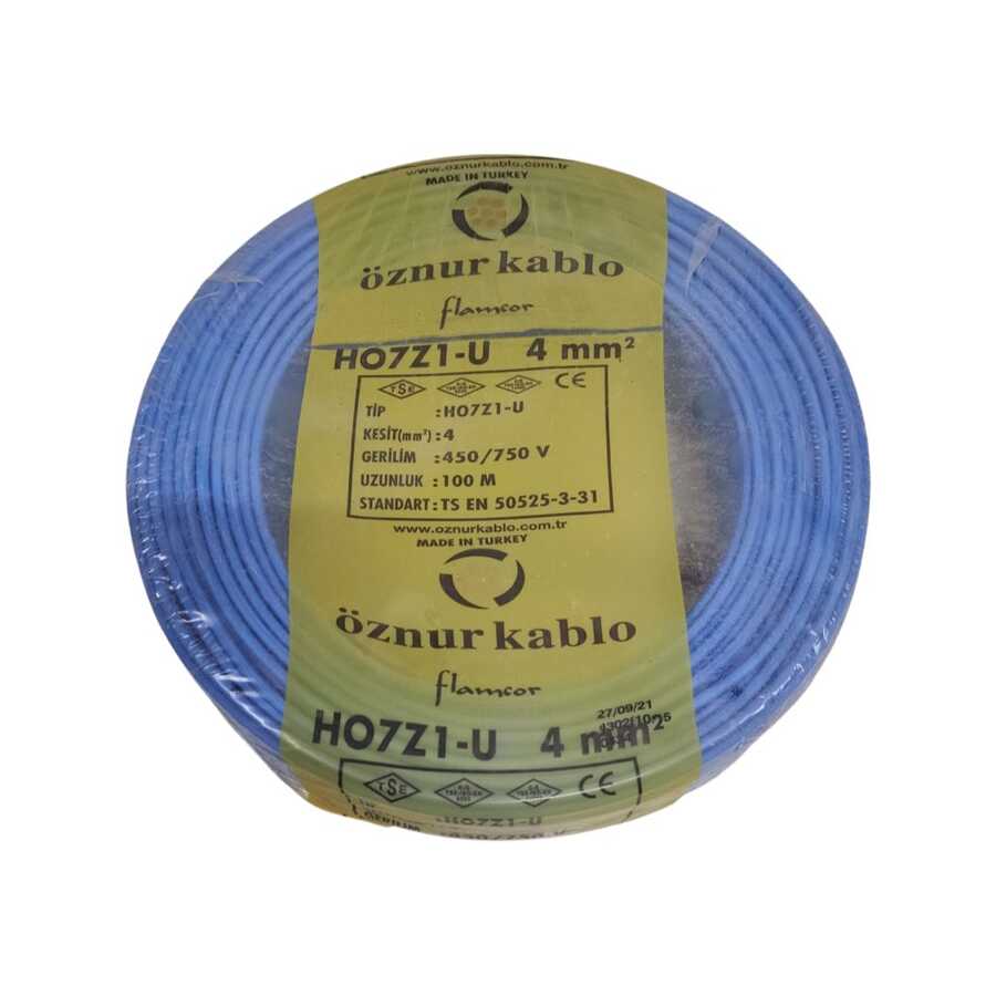 Öznur Nya Kablo 4mm Mavi (H07Z1-U) Halojen Free