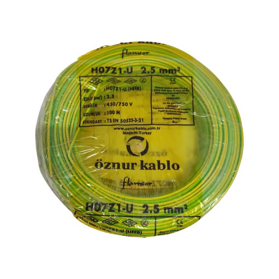 Öznur NYA Kablo 2,5 mm² Sarıyeşil ( H07Z1-U ) Halojen Free
