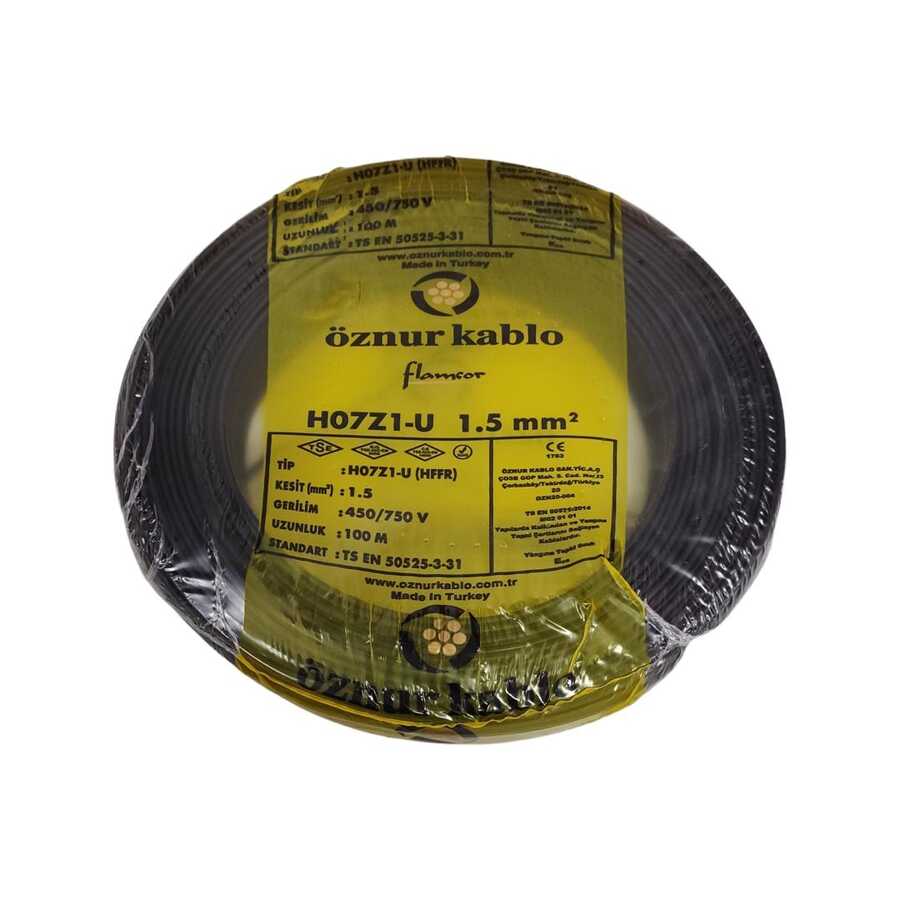 Öznur Nya Kablo 1,5mm Siyah (H07Z1-U) Halojen Free
