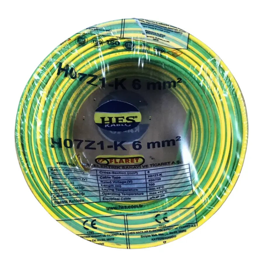 Hes Nyaf Kablo 6 Mm Sarıyeşil ( H07z1-K ) Halojen Free