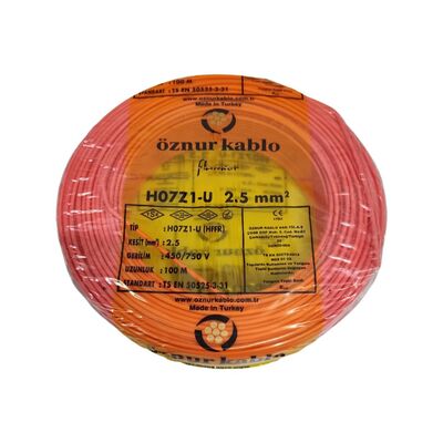 Öznur Nya Kablo 2,5mm Kırmızı (H07Z1-U) Halojen Free