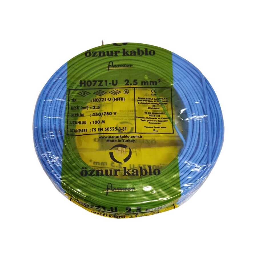 Öznur Nya Kablo 2,5mm Mavi (H07Z1-U) Halojen Free