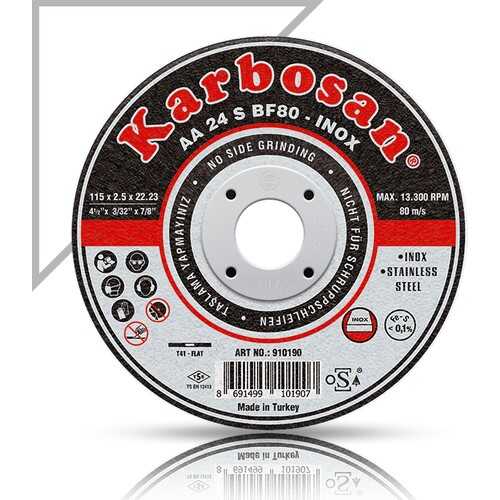Karbosan 115X1.0X22.23 910380 Aa 54 R BF80 Düz Paslanmaz Çelik (Inox) Ince Kesme Taşı