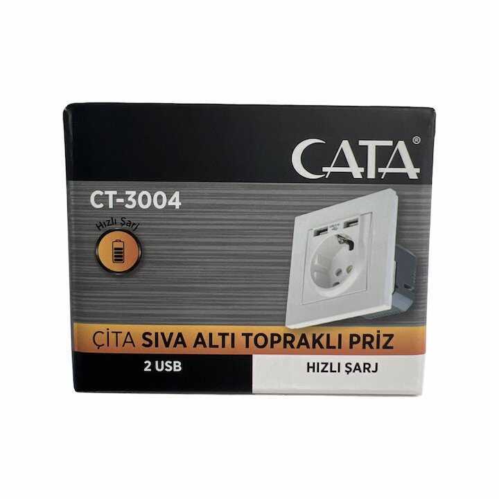 Cata CT-3004 Çift Usb'li Topraklı Priz Hızlı Şarj Çocuk Koruma