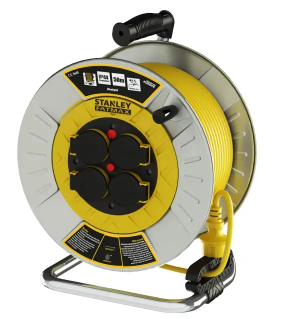 STANLEY 3X2,5 50 Metre TTR IP44 Metal Seyyar Makara Kablo 4 Soketli